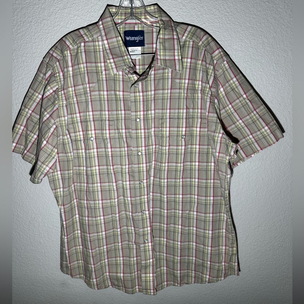 Wrangler Pearl Snap Shirt Adult XL Plaid Short Sleeve Western Cowboy